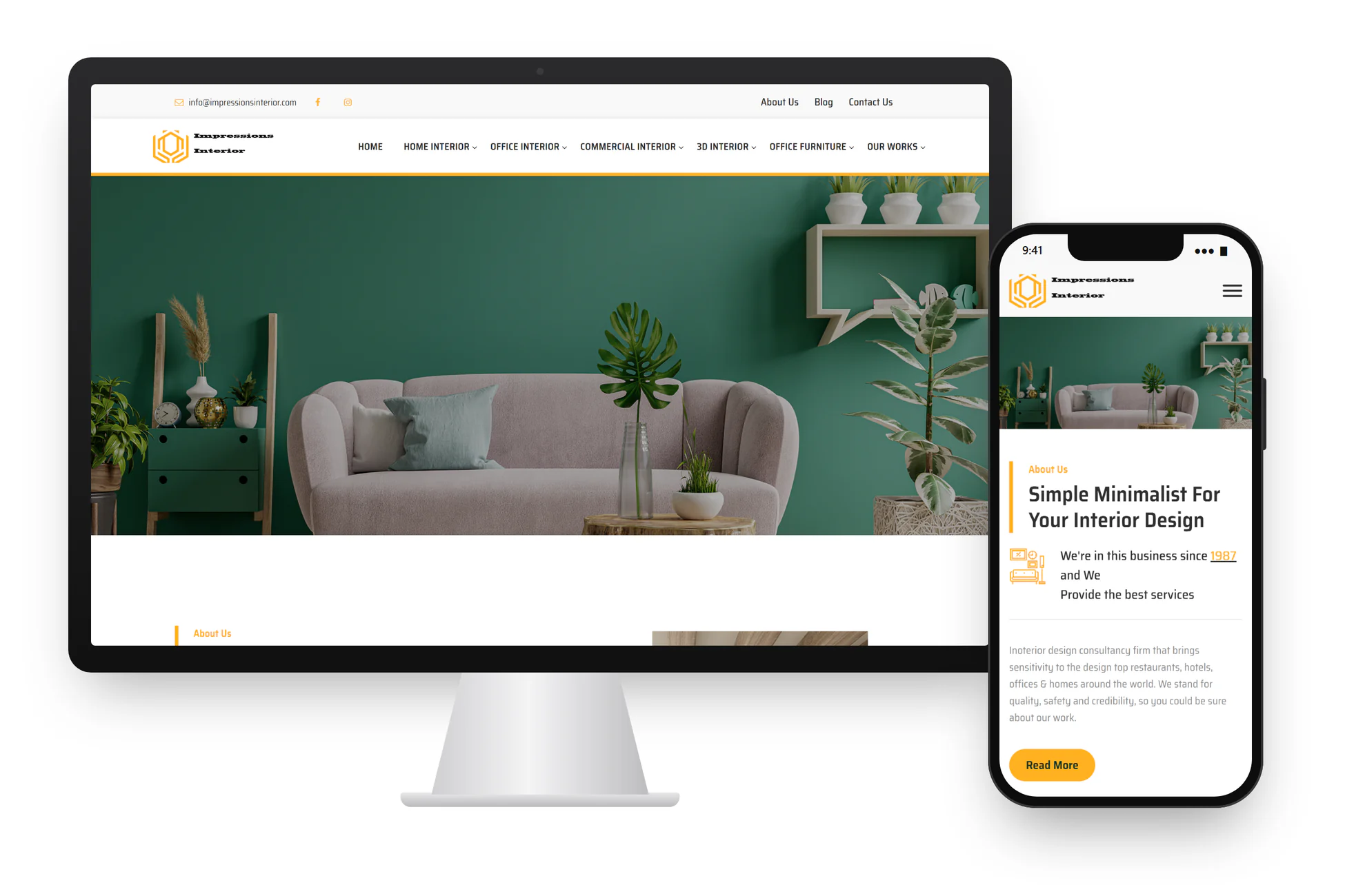 Impressions Interior website preview on laptop and mobile