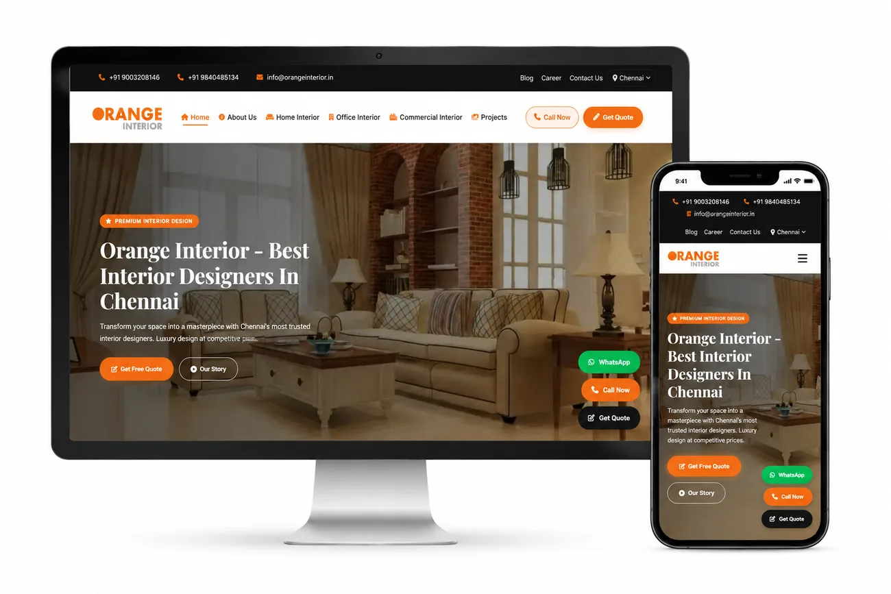 Orange Interior website preview on laptop and mobile